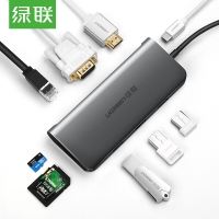 绿联40873 Type-C转HDMI/VGA转换器 USB-C扩展坞PD充电转接线