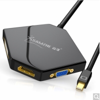 山泽（SAMZHE)FM-606MiniDP转VGA/HDMI/DVI转换器三合一雷电接口苹果MacBook接电视机投影仪转换线0.25米黑色
