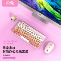 富德1501 粉色 无线键盘鼠标卡通3D打印无线套装