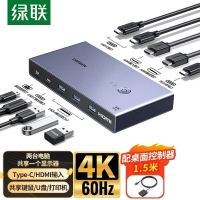 绿联35766 kvm切换器 HDMI2.0视频切屏器二进一出4K/60Hz分配...