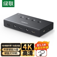 绿联90810KVM切换器4进1出 HDMI切屏器四进一出4K HDMI1.4版...