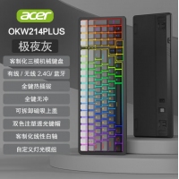 宏碁OKW214plus 极夜灰 客制化  无线/蓝牙/有线三模热插拔电竞游戏键盘（线性低音白轴）
